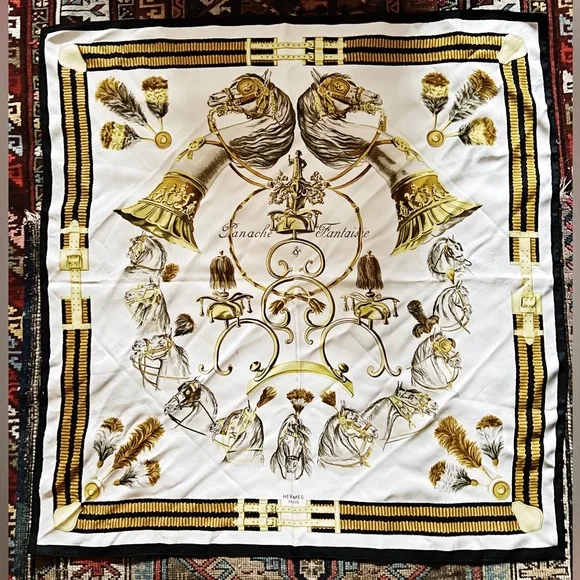 RARE Hermès Scarf 90 Vintage “Panache et Fantaisie” Carré 90 x 90 cm Circa 1959 - Picture 2 of 7